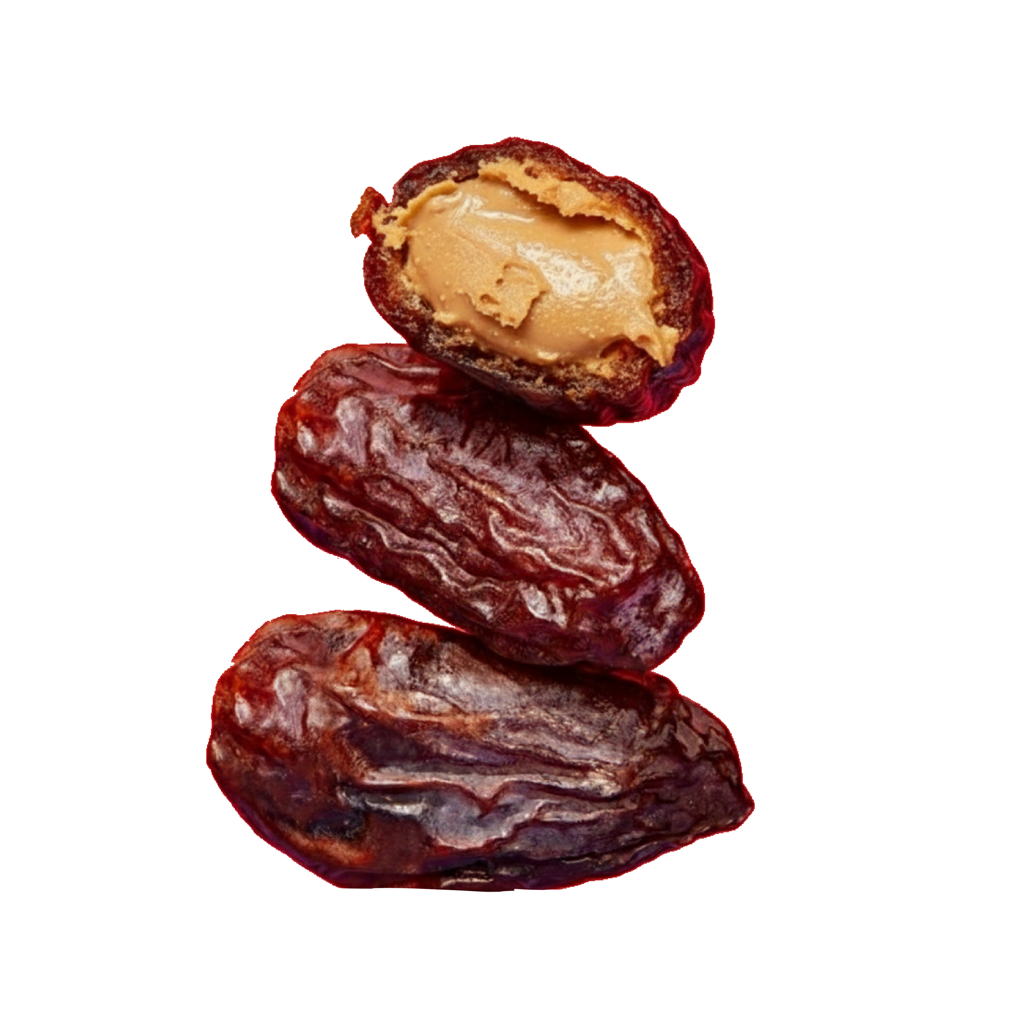 Cut-open Medjool date filled with nut butter